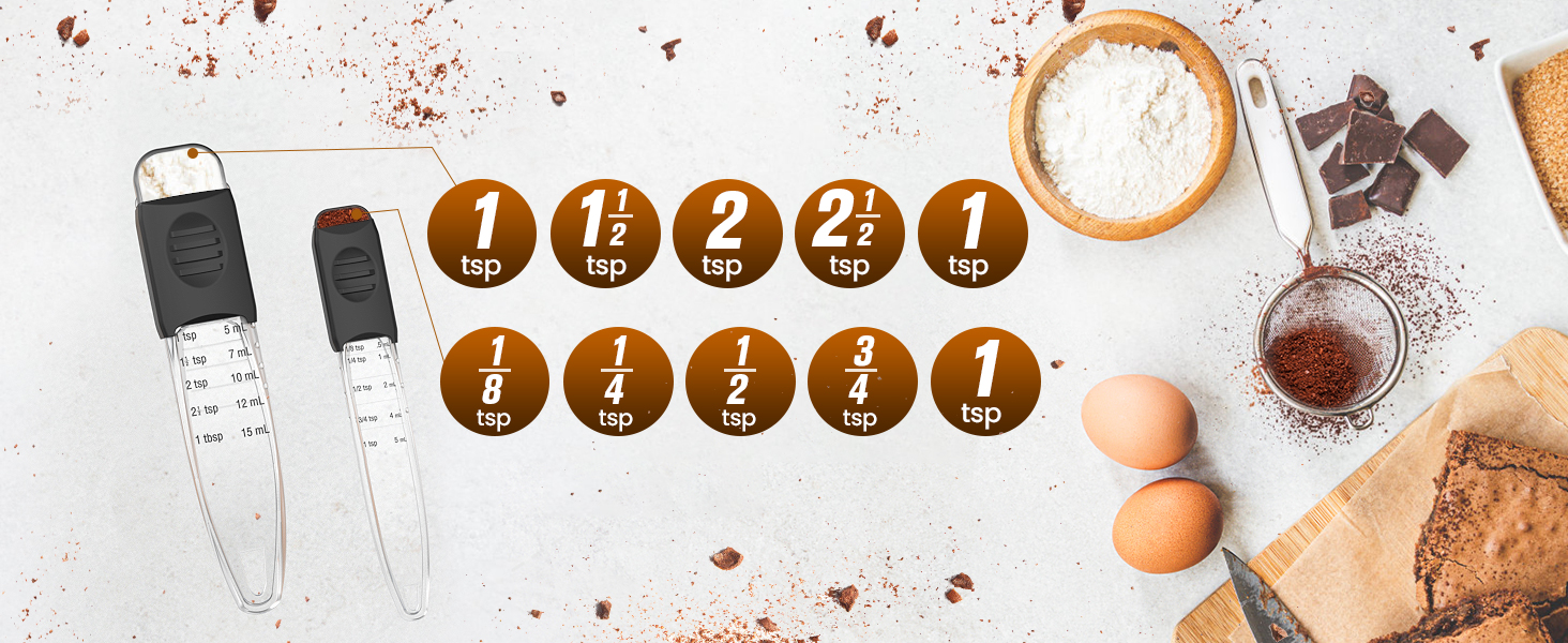 Professional Adjustable Measuring Spoons Set of 2#2258, Fits in Spice Jars, Teaspoon Measuring Spoons 9 in 1 for Dry and Liquid, BPA- free & Dishwasher Safe