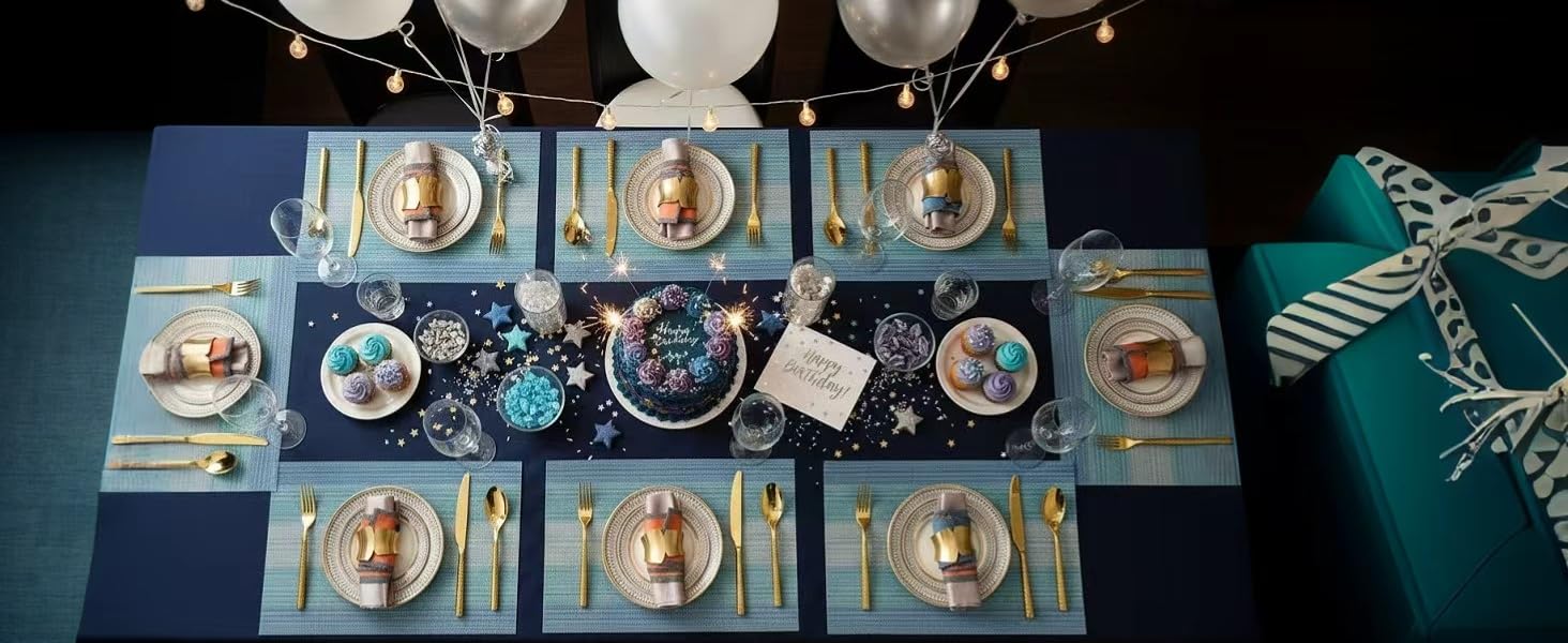 SLKQG Navy Blue Placemats Set of 4 - Easy Clean Washable Vinyl Placemats - Wipeable Heat Resistant Table Mats for Dining Table - 17x12 Inch (Navy Blue, 4)