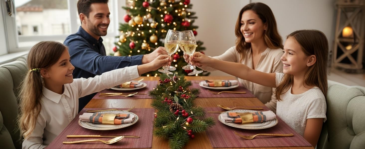 SLKQG Navy Blue Placemats Set of 4 - Easy Clean Washable Vinyl Placemats - Wipeable Heat Resistant Table Mats for Dining Table - 17x12 Inch (Navy Blue, 4)