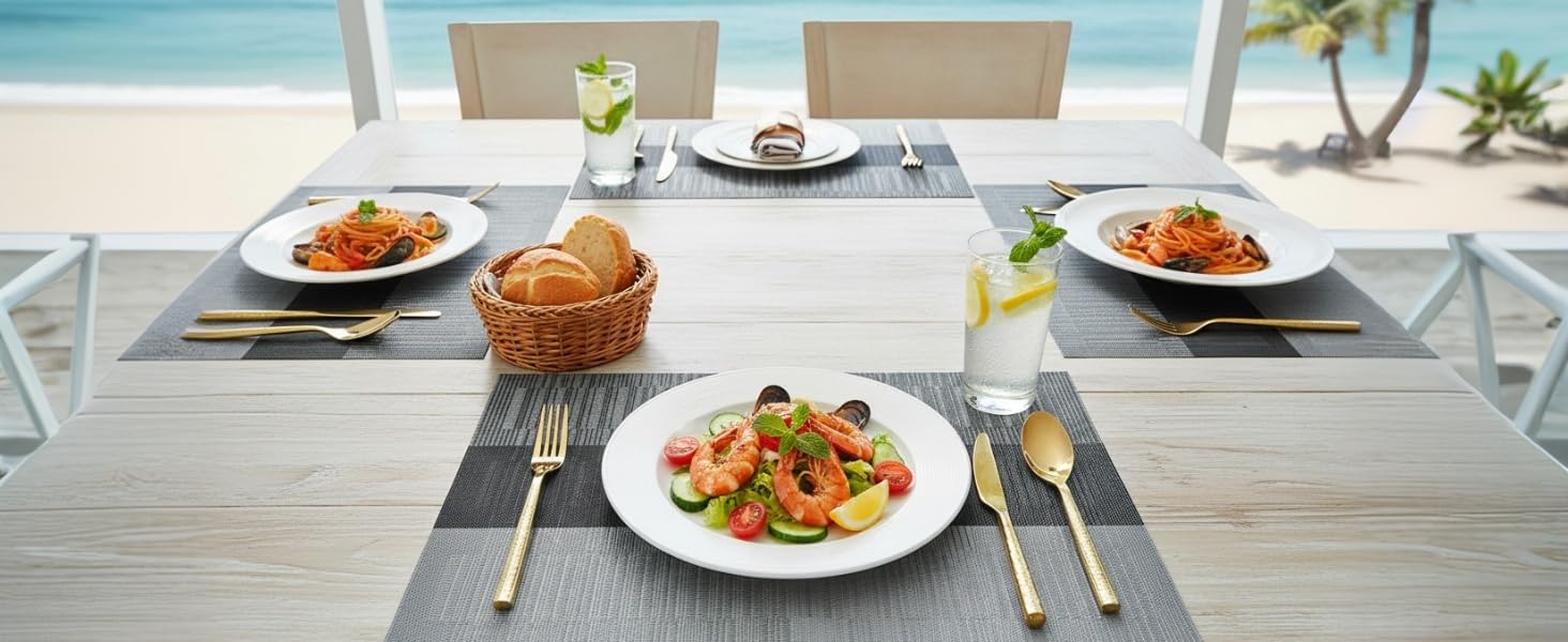 SLKQG Navy Blue Placemats Set of 4 - Easy Clean Washable Vinyl Placemats - Wipeable Heat Resistant Table Mats for Dining Table - 17x12 Inch (Navy Blue, 4)