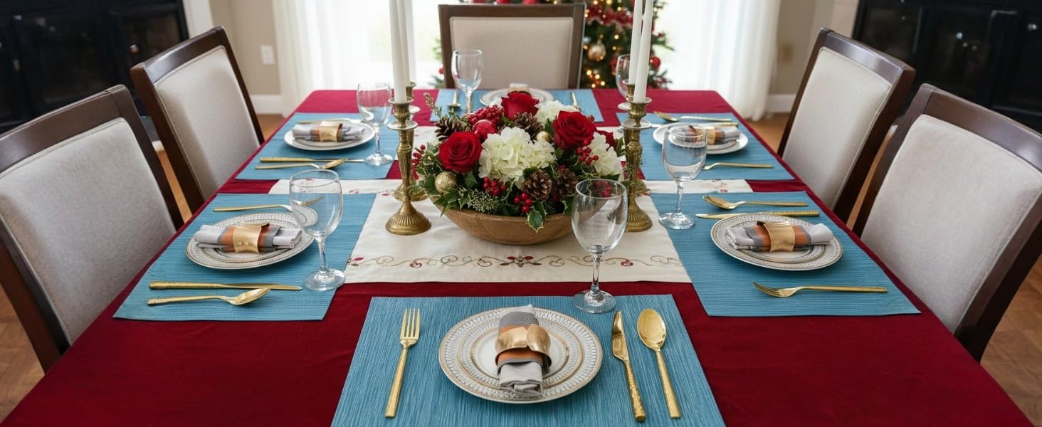 SLKQG Navy Blue Placemats Set of 4 - Easy Clean Washable Vinyl Placemats - Wipeable Heat Resistant Table Mats for Dining Table - 17x12 Inch (Navy Blue, 4)