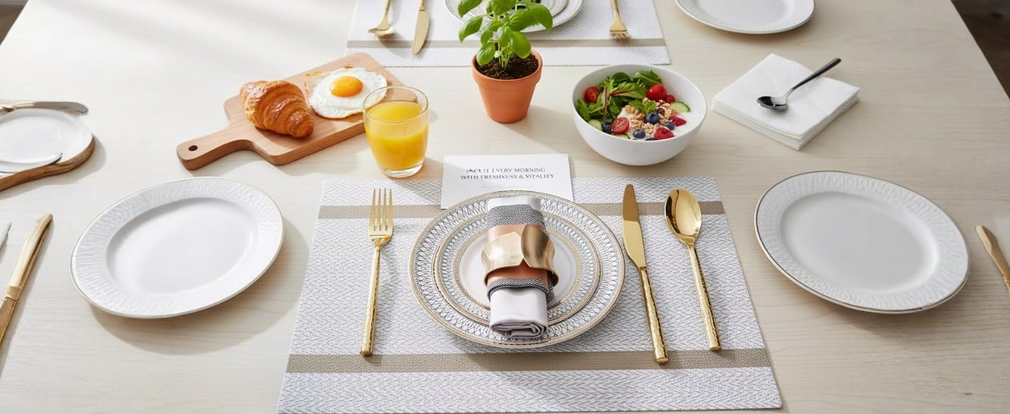 SLKQG Navy Blue Placemats Set of 4 - Easy Clean Washable Vinyl Placemats - Wipeable Heat Resistant Table Mats for Dining Table - 17x12 Inch (Navy Blue, 4)