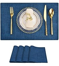 SLKQG Navy Blue Placemats Set of 4 - Easy Clean Washable Vinyl Placemats - Wipeable Heat Resistant Table Mats for Dining Table - 17x12 Inch (Navy Blue, 4)
