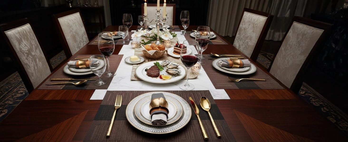 SLKQG Navy Blue Placemats Set of 4 - Easy Clean Washable Vinyl Placemats - Wipeable Heat Resistant Table Mats for Dining Table - 17x12 Inch (Navy Blue, 4)