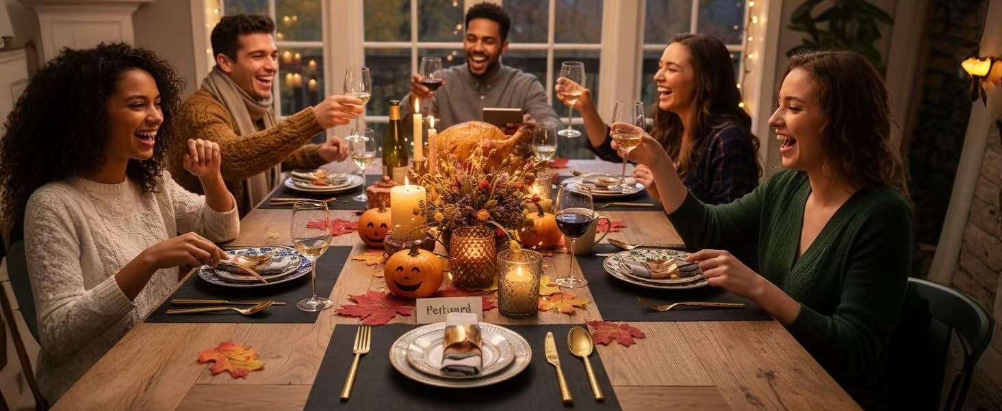 SLKQG Navy Blue Placemats Set of 4 - Easy Clean Washable Vinyl Placemats - Wipeable Heat Resistant Table Mats for Dining Table - 17x12 Inch (Navy Blue, 4)