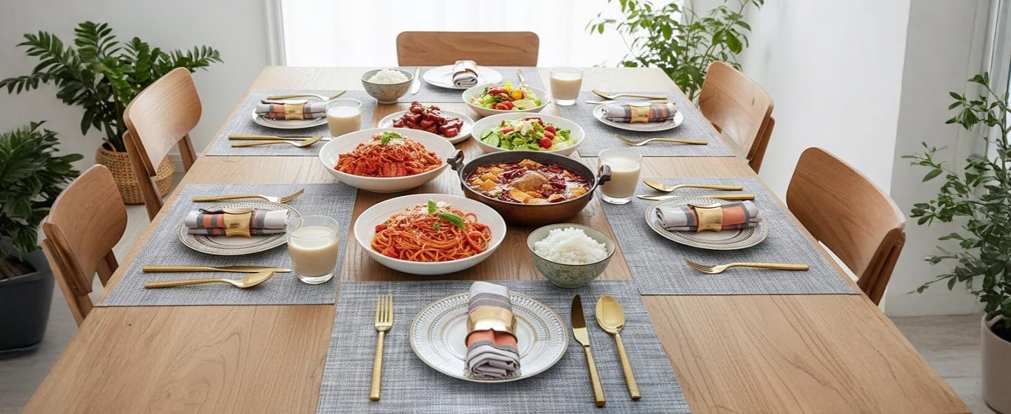 SLKQG Navy Blue Placemats Set of 4 - Easy Clean Washable Vinyl Placemats - Wipeable Heat Resistant Table Mats for Dining Table - 17x12 Inch (Navy Blue, 4)