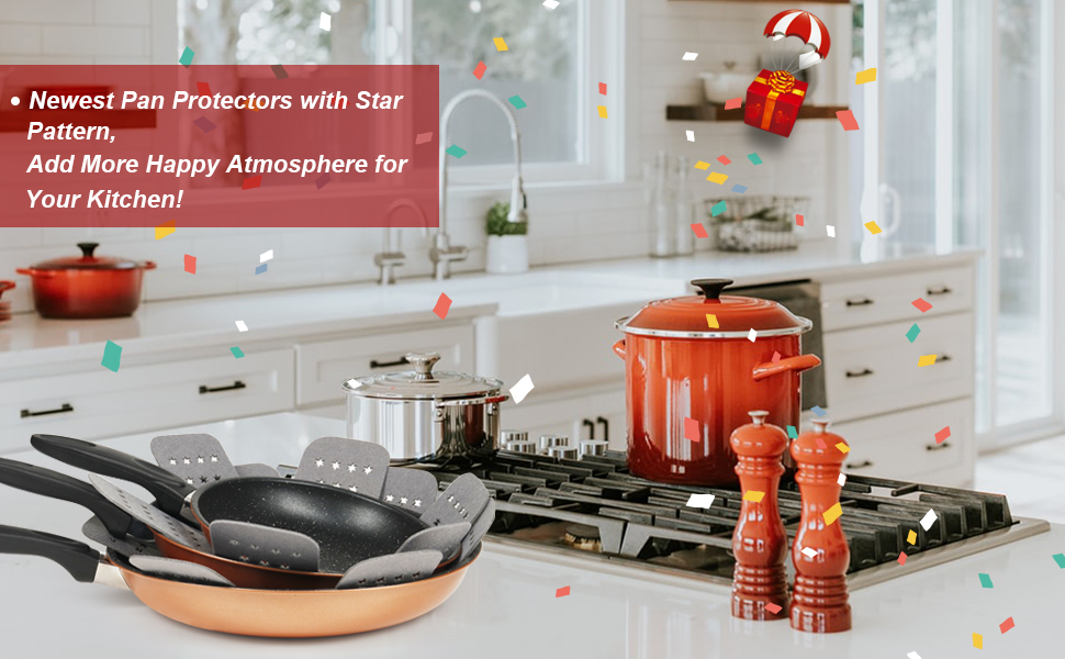 BYKITCHEN Pan and Pot Protectors, Larger & Thicker Pan Protectors with Stars, Set of 6 and 3 Different Sizes, Pot Protectors for Stacking and Protecting Your Cookware