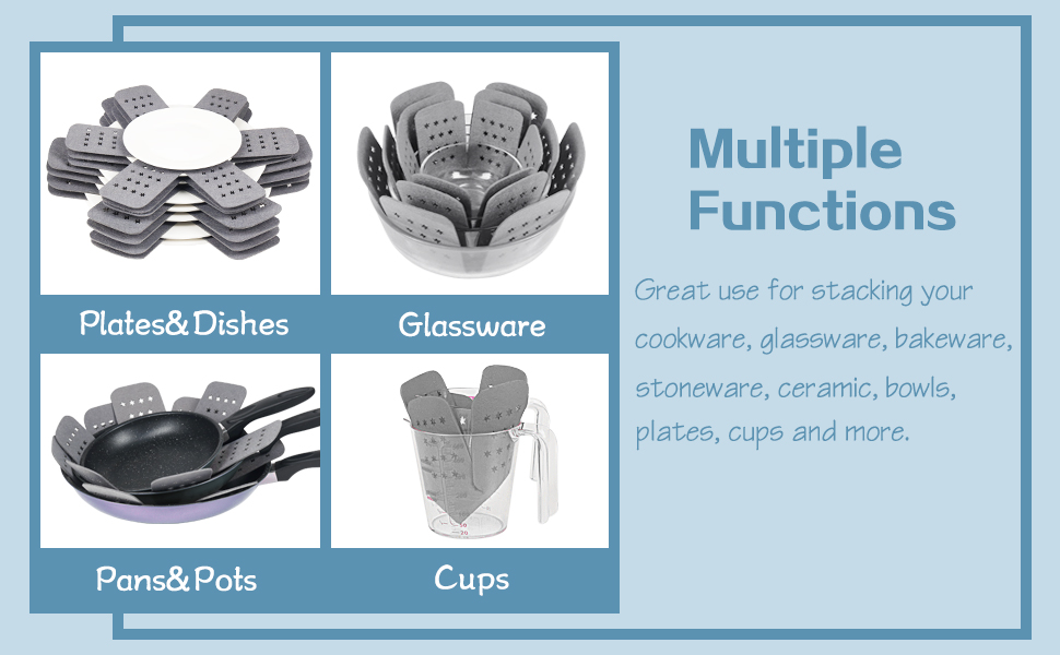 BYKITCHEN Pan and Pot Protectors, Larger & Thicker Pan Protectors with Stars, Set of 6 and 3 Different Sizes, Pot Protectors for Stacking and Protecting Your Cookware