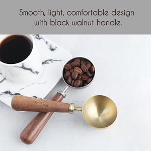 Easyworkz Retro Stainless Steel Coffee Spoon With Black Walnut Handle,10g - Measuring Spoon (Brushed gold)