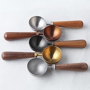 Easyworkz Retro Stainless Steel Coffee Spoon With Black Walnut Handle,10g - Measuring Spoon (Brushed gold)