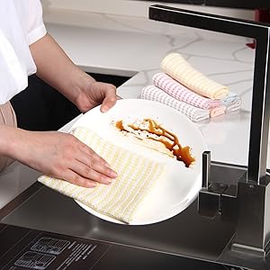 Kitchen Washcloths 12 Pack, 10x14 Inch Small Dish Cloth for Washing Dishes, Lint Free Fast Dry Reusable Cleaning Cloth, Ultra Soft & Scratch Free Waffle Dish Rag, Easy to Rinse Multicolor Dishcloth