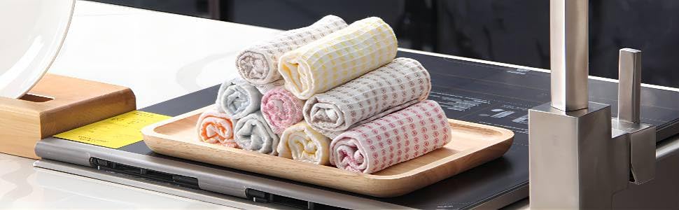 Kitchen Washcloths 12 Pack, 10x14 Inch Small Dish Cloth for Washing Dishes, Lint Free Fast Dry Reusable Cleaning Cloth, Ultra Soft & Scratch Free Waffle Dish Rag, Easy to Rinse Multicolor Dishcloth