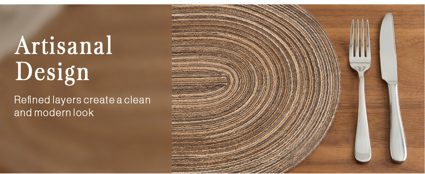 Noctiflorous Woven Oval Braided Placemats Set of 6-12 x 17.5 Inch Washable Non-Slip Heat Resistant Table Mats for Kitchen and Dining（Brown, 6）