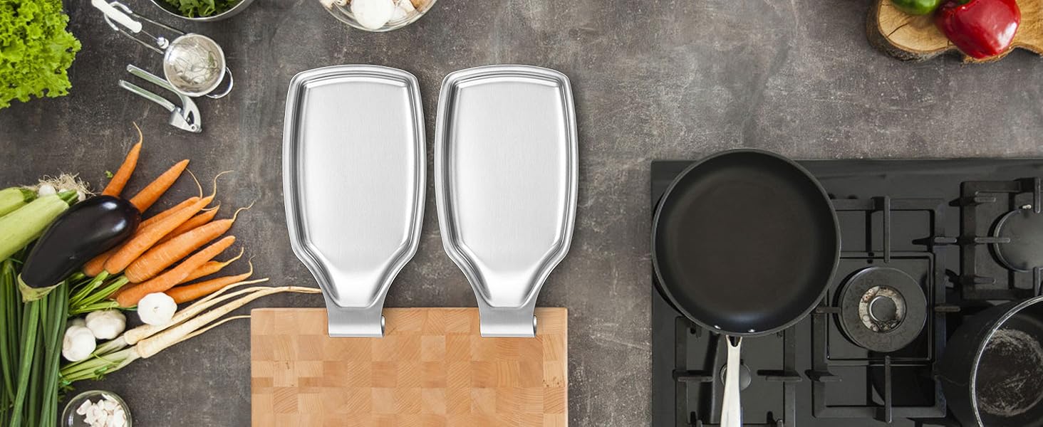 LIANYU Spoon Rest for Kitchen Counter, Stainless Steel Spoon Ladle Holder for Stove Top, Spatula Utensil Holder with Square Bottom, Heavy Duty, Dishwasher Safe