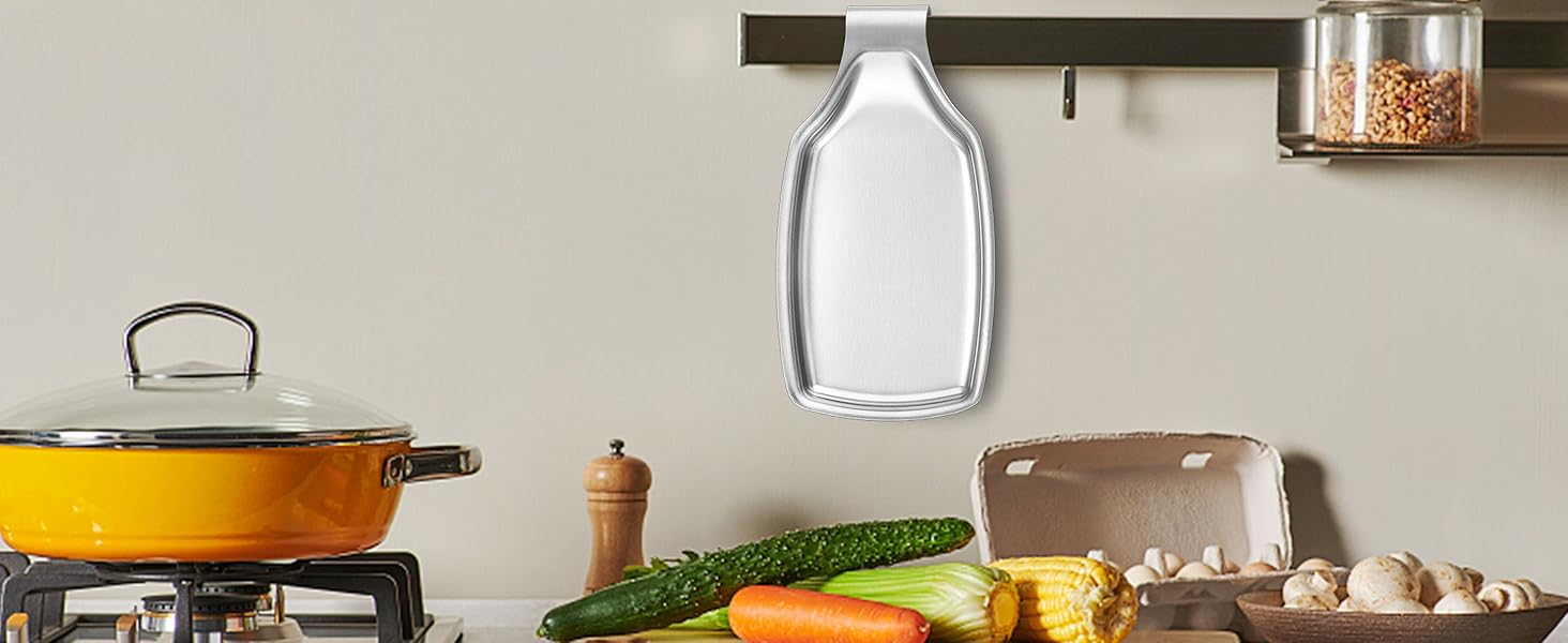 LIANYU Spoon Rest for Kitchen Counter, Stainless Steel Spoon Ladle Holder for Stove Top, Spatula Utensil Holder with Square Bottom, Heavy Duty, Dishwasher Safe