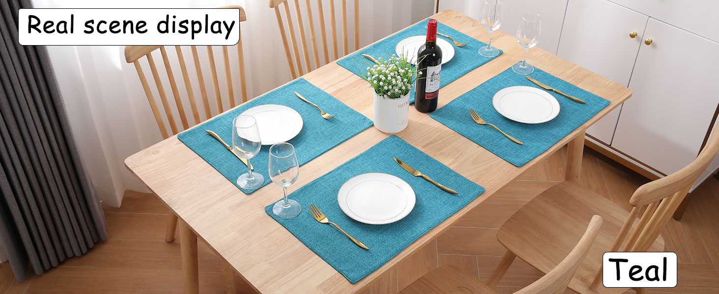 Homaxy Cloths Placemats for Dining Table Set of 6, Heat Resistant Washable Cotton Linen Blend Table Mats, Easy to Clean Place Mats for Indoor Outdoor Party Kitchen Decoration, 13