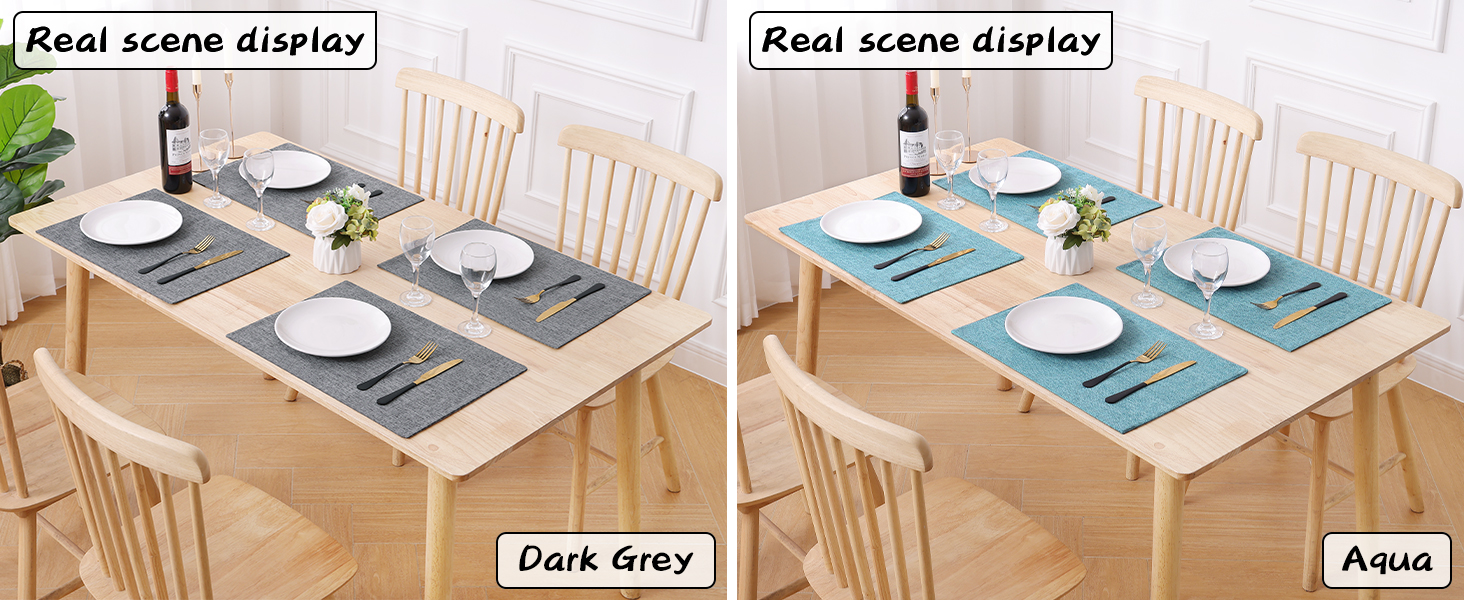 Homaxy Cloths Placemats for Dining Table Set of 6, Heat Resistant Washable Cotton Linen Blend Table Mats, Easy to Clean Place Mats for Indoor Outdoor Party Kitchen Decoration, 13