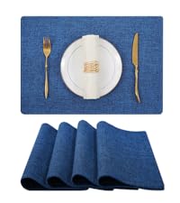 Homaxy Cloths Placemats for Dining Table Set of 6, Heat Resistant Washable Cotton Linen Blend Table Mats, Easy to Clean Place Mats for Indoor Outdoor Party Kitchen Decoration, 13