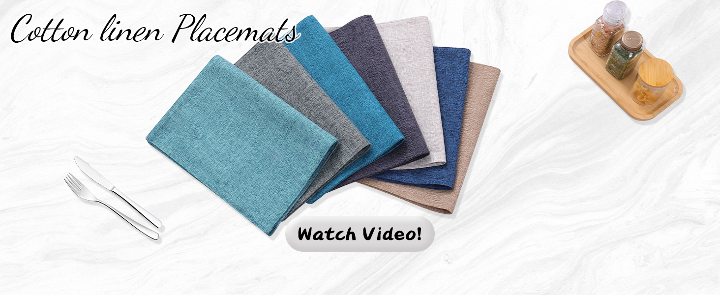 Homaxy Cloths Placemats for Dining Table Set of 6, Heat Resistant Washable Cotton Linen Blend Table Mats, Easy to Clean Place Mats for Indoor Outdoor Party Kitchen Decoration, 13