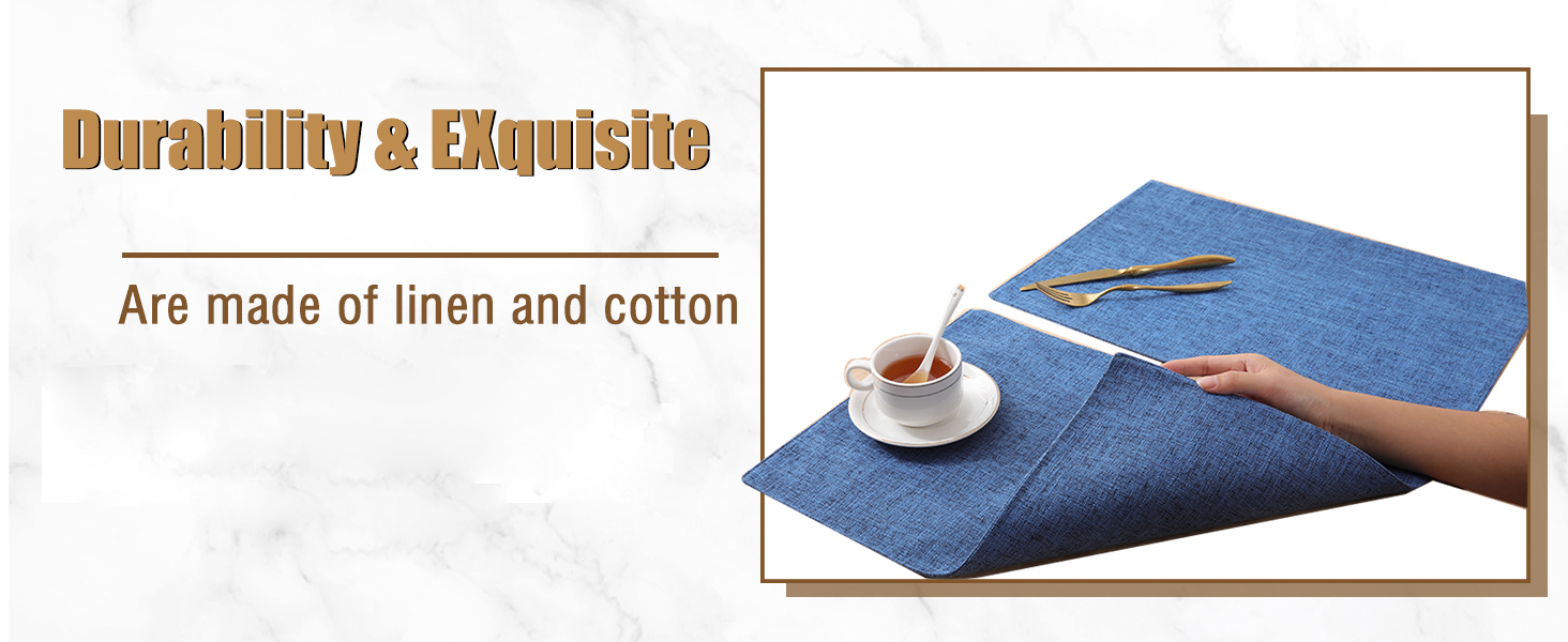 Homaxy Cloths Placemats for Dining Table Set of 6, Heat Resistant Washable Cotton Linen Blend Table Mats, Easy to Clean Place Mats for Indoor Outdoor Party Kitchen Decoration, 13