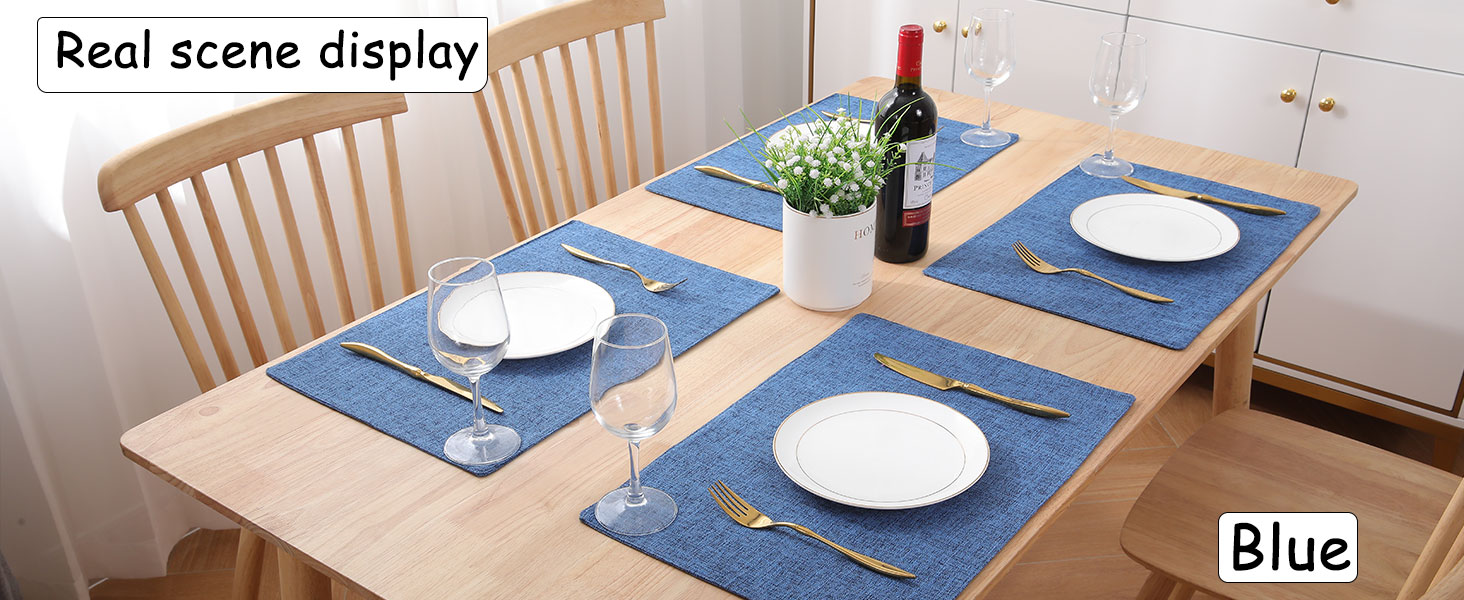 Homaxy Cloths Placemats for Dining Table Set of 6, Heat Resistant Washable Cotton Linen Blend Table Mats, Easy to Clean Place Mats for Indoor Outdoor Party Kitchen Decoration, 13