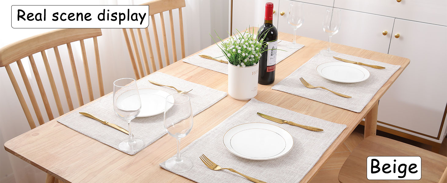 Homaxy Cloths Placemats for Dining Table Set of 6, Heat Resistant Washable Cotton Linen Blend Table Mats, Easy to Clean Place Mats for Indoor Outdoor Party Kitchen Decoration, 13