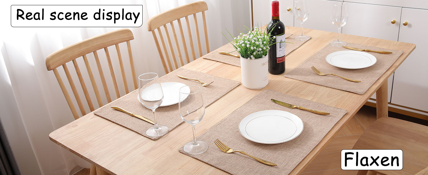 Homaxy Cloths Placemats for Dining Table Set of 6, Heat Resistant Washable Cotton Linen Blend Table Mats, Easy to Clean Place Mats for Indoor Outdoor Party Kitchen Decoration, 13