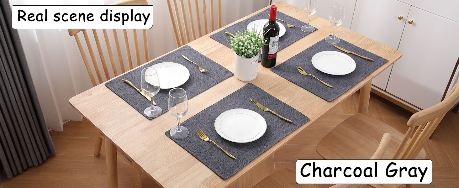 Homaxy Cloths Placemats for Dining Table Set of 6, Heat Resistant Washable Cotton Linen Blend Table Mats, Easy to Clean Place Mats for Indoor Outdoor Party Kitchen Decoration, 13