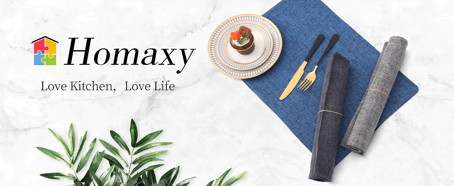 Homaxy Cloths Placemats for Dining Table Set of 6, Heat Resistant Washable Cotton Linen Blend Table Mats, Easy to Clean Place Mats for Indoor Outdoor Party Kitchen Decoration, 13