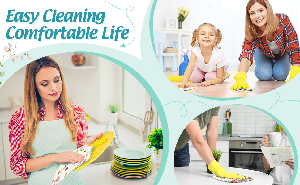 Vesici 8 Pieces Wildflowers Swedish Kitchen Dishcloths - Butterflies and Flowers Towels Set Absorbent Dish Cleaning Cloths Reusable Sponge Quick Drying Dishcloths for Home Kitchen Cleaning