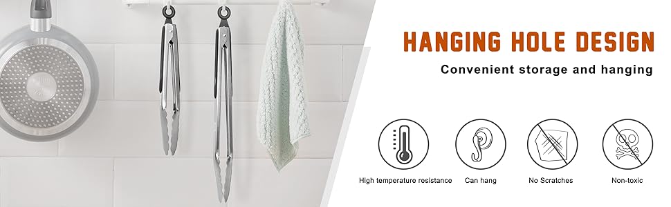 TACGEA Stainless Steel Kitchen Tongs, Silicone Non-slip Grip, Locking Grilling Food Tongs Set of 2, 9-inch & 12-inch