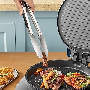 TACGEA Stainless Steel Kitchen Tongs, Silicone Non-slip Grip, Locking Grilling Food Tongs Set of 2, 9-inch & 12-inch