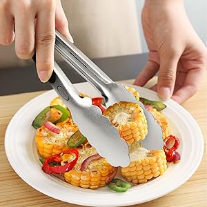 TACGEA Stainless Steel Kitchen Tongs, Silicone Non-slip Grip, Locking Grilling Food Tongs Set of 2, 9-inch & 12-inch
