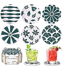 Coasters Set of 6, Navy Blue Marble Abstract Round Ceramic Coasters with Holder, Best Absorbent Drink Coaster Set, Coffee Table Decor for Home Decor House Warming Gifts New Home