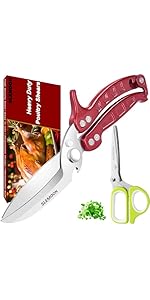 Kitchen Shears Heavy Duty Poultry Shears Meat Cutting Dishwasher Safe and Stainless Food Kitchen Scissors for Chicken Turkey Thanksgiving,Burgundy
