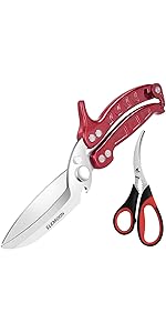 Kitchen Shears Heavy Duty Poultry Shears Meat Cutting Dishwasher Safe and Stainless Food Kitchen Scissors for Chicken Turkey Thanksgiving,Burgundy