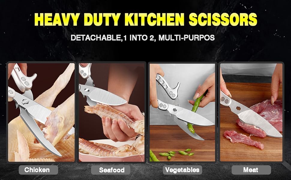 Kitchen Shears Heavy Duty Poultry Shears Meat Cutting Dishwasher Safe and Stainless Food Kitchen Scissors for Chicken Turkey Thanksgiving,Burgundy