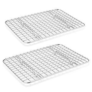 Small Baking Cooling Rack Set of 2, E-far Stainless Steel Toaster Oven Rack for Cooking Roasting Grilling Meat, 8.6” x 6.2” Metal Bakeable Wire Racks for Cookie Cake Bacon - Dishwasher Safe