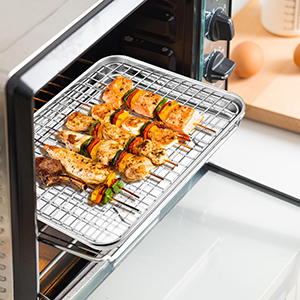 Small Baking Cooling Rack Set of 2, E-far Stainless Steel Toaster Oven Rack for Cooking Roasting Grilling Meat, 8.6” x 6.2” Metal Bakeable Wire Racks for Cookie Cake Bacon - Dishwasher Safe