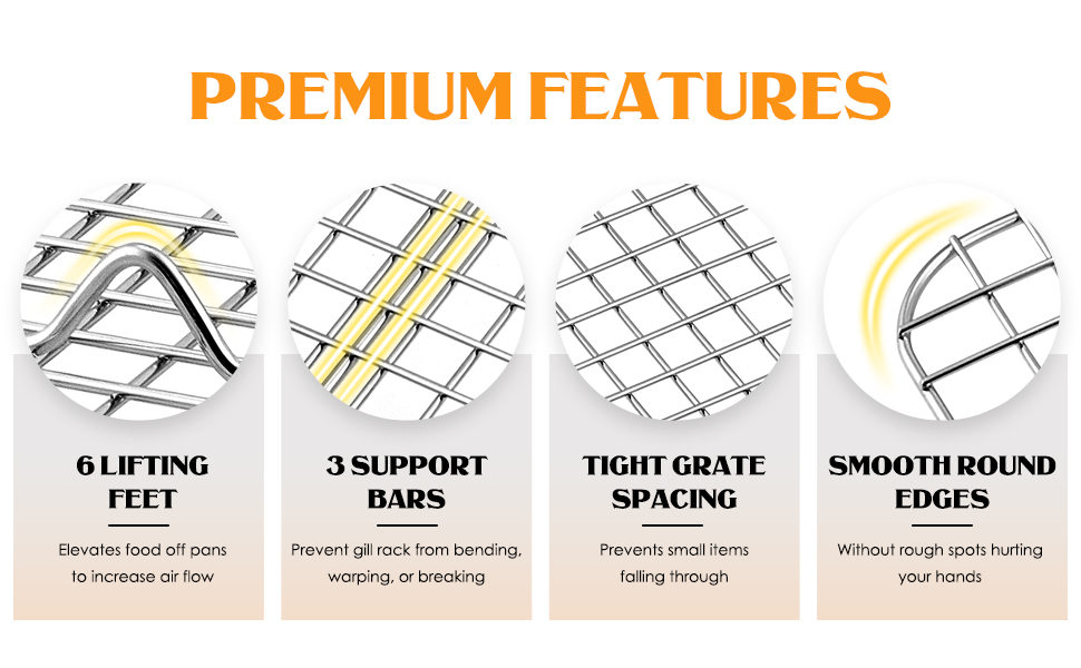 Small Baking Cooling Rack Set of 2, E-far Stainless Steel Toaster Oven Rack for Cooking Roasting Grilling Meat, 8.6” x 6.2” Metal Bakeable Wire Racks for Cookie Cake Bacon - Dishwasher Safe