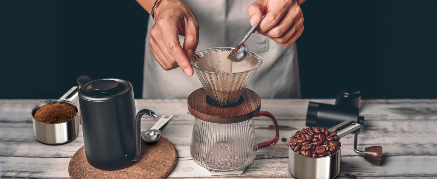 TILUCK Stainless Steel Measuring Cups & Spoons Set,Coffee Scoop Spoon,Kitchen Gadgets for Cooking & Baking,Set of