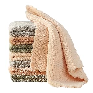 K&janet6am Dish Towels for Kitchen, 8 Pack Premium Coral Velvet Dish Cloths for Washing Dishes, Super Absorbent Coral Fleece Cleaning Cloths, Nonstick Oil Washable Fast Drying Rags