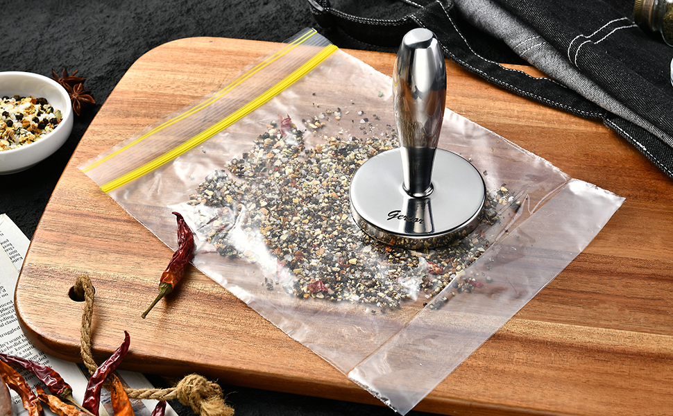 Meat Pounder Tenderizer - Solid Cast Stainless Steel Round Chicken Flattener Tool - Works Great As A Smash Burger Press - Dishwasher Safe