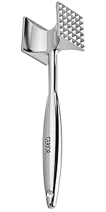 Meat Pounder Tenderizer - Solid Cast Stainless Steel Round Chicken Flattener Tool - Works Great As A Smash Burger Press - Dishwasher Safe