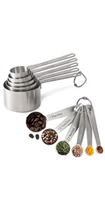 16 Pcs Stainless Steel Measuring Cups and Measuring Spoons Set, Heavy Duty Metal Measuring Cups and Scoops for Kitchen Cooking Baking Includes 5 Cups, 6 Tbsp Tsp Spoons & 5 Mini Spoons(BLK)