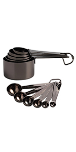16 Pcs Stainless Steel Measuring Cups and Measuring Spoons Set, Heavy Duty Metal Measuring Cups and Scoops for Kitchen Cooking Baking Includes 5 Cups, 6 Tbsp Tsp Spoons & 5 Mini Spoons(BLK)