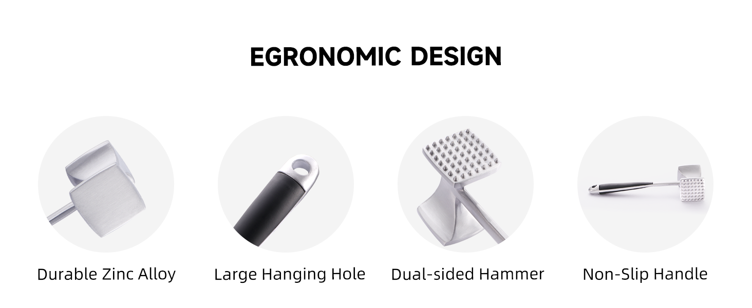 KITEXPERT Meat Tenderizer Hammer with Comfortable-Grip Handle, Dual-side Mallet for Kitchen, Heavy Duty Pounder For Tenderizing Steak, Beef and Fish