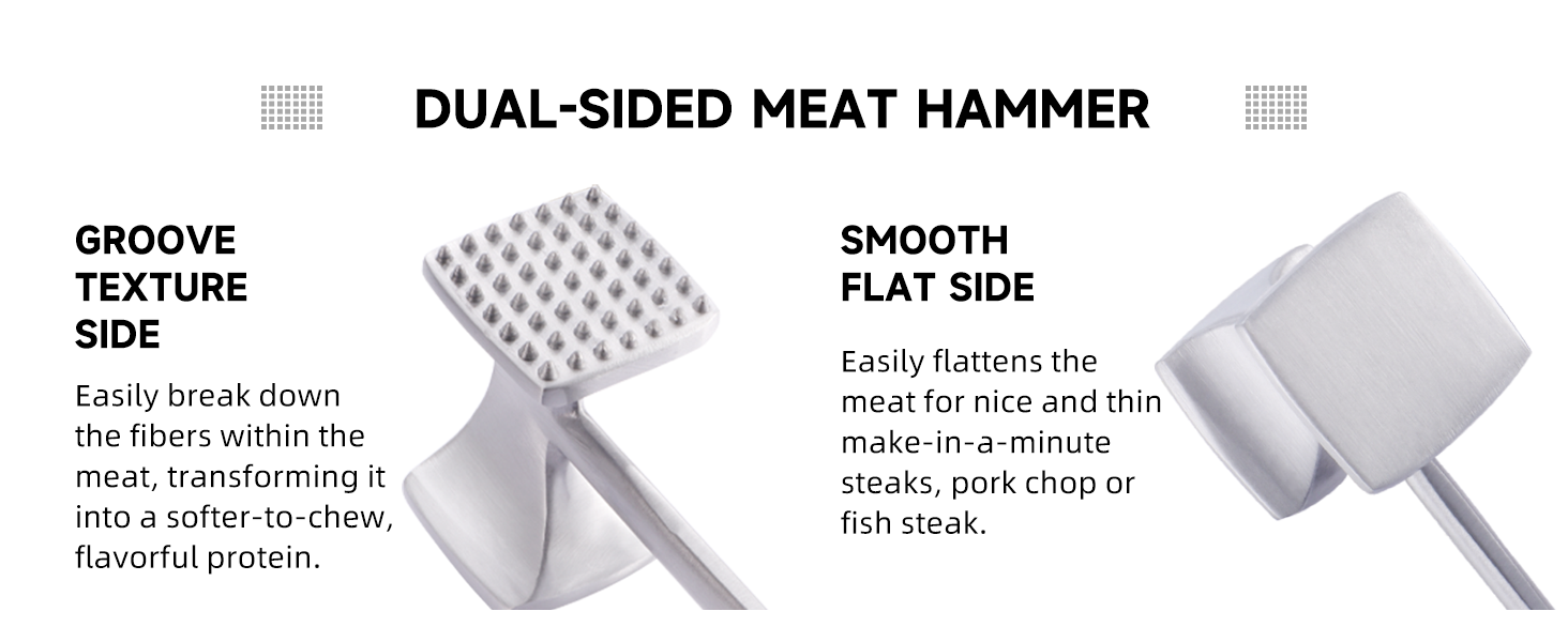 KITEXPERT Meat Tenderizer Hammer with Comfortable-Grip Handle, Dual-side Mallet for Kitchen, Heavy Duty Pounder For Tenderizing Steak, Beef and Fish