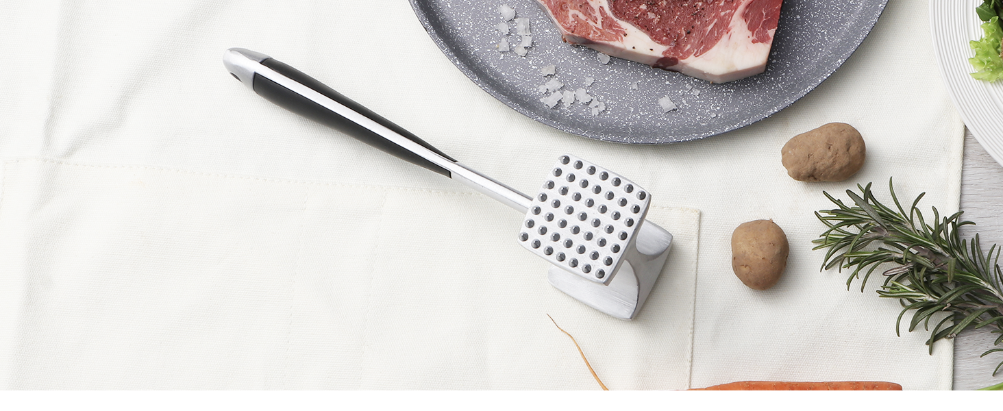 KITEXPERT Meat Tenderizer Hammer with Comfortable-Grip Handle, Dual-side Mallet for Kitchen, Heavy Duty Pounder For Tenderizing Steak, Beef and Fish