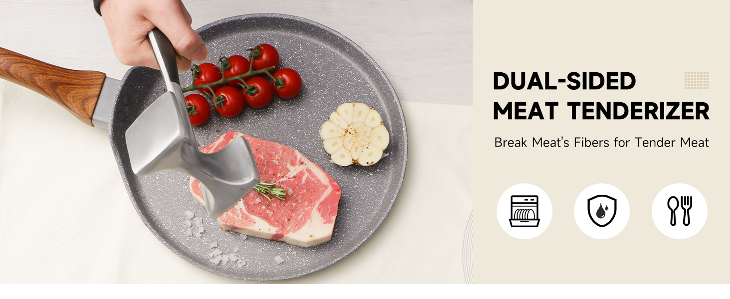 KITEXPERT Meat Tenderizer Hammer with Comfortable-Grip Handle, Dual-side Mallet for Kitchen, Heavy Duty Pounder For Tenderizing Steak, Beef and Fish